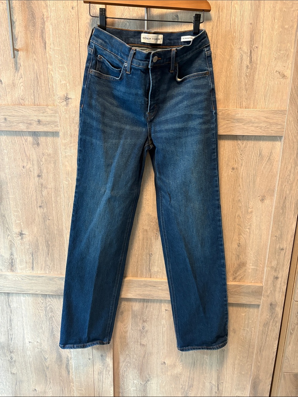 Denim Forum Dark Blue ‘90s Snatched Mid-Rise Straight’ Jeans